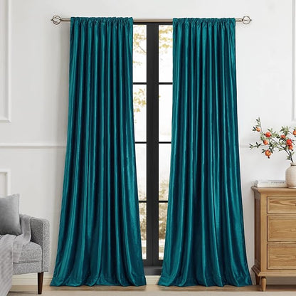 PRIMROSE Teal Velvet Curtains 108 inch Long for Living Room,Set of 2 Panels Blackout Rod Pocket Back Tab Window Treatment Room Darkening Heavy Decorative Curtains Drapes for Bedroom