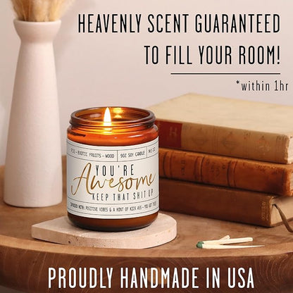 Inspirational Gifts for Women, Thank you Gifts for Women -'You're Awesome' Candle Fig & Amber I Anniversary, Friendship, Graduation, Birthday Gift for Best Friend, Mom, Coworker, Girlfriend I USA Made
