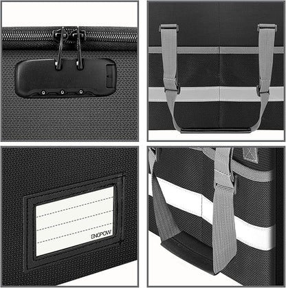 ENGPOW File Box with Lock,Fireproof Document Box with Zipper＆Pockets,Collapsible File Organizer Filing Storage Cabinet with Handle,Portable Home Office Safe for Hanging Letter/Legal Folder,Black