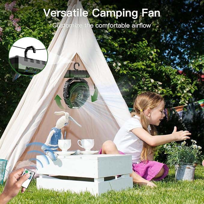 FRIZCOL 3-in-1 Camping Fan - Portable Fans Rechargeable - 24000mAh Detachable Battery Powered Fan with Light & Remote for Indoor, Outdoor, Tent, Travel, Fishing, Jobsite, Gifts for Men Dad Him - Green