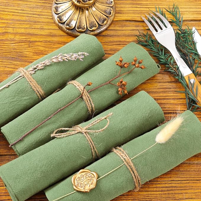 Socomi Cloth Napkins Sage Green Fall Thanksgiving Washable Reusable Bulk Linen Cotton Napkins Set of 20 17"x17" for Wedding Party Bridal Baby Shower Birthday Dining Table Decorations