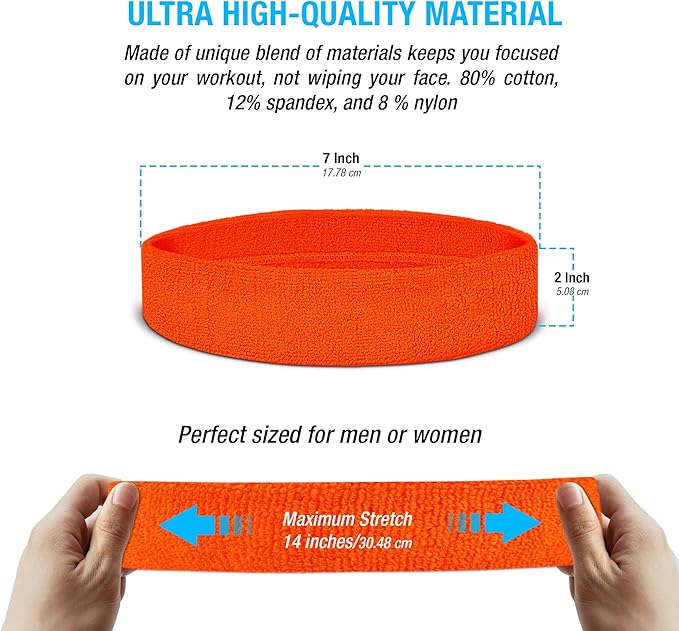 Suddora Workout Headband for Men and Women, Moisture-Wicking Athletic Sweatband, Lightweight Cotton Terry Cloth Bands for Basketball, Tennis, Football, Gym, Running, Cosplay & Costumes
