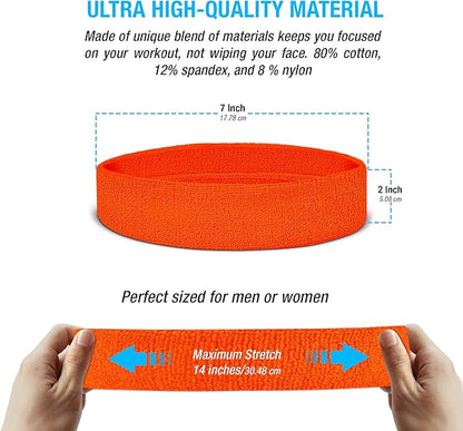 Suddora Workout Headband for Men and Women, Moisture-Wicking Athletic Sweatband, Lightweight Cotton Terry Cloth Bands for Basketball, Tennis, Football, Gym, Running, Cosplay & Costumes