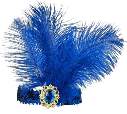 Feather Headpiece Sequins Headbands 1920s Flapper Showgirl Headpieces for Women Girls Carnival Party Accessories