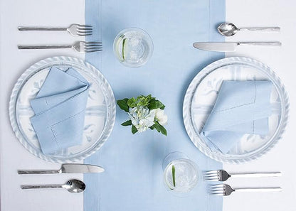 Solino Home Linen Sky Blue Table Runner 60 Inches - Classic Hemstitch, 100% Pure Linen Coffee Table Runner 14 x 60 Inch Ideal for Dresser Tables - Holiday, Christmas, New Year