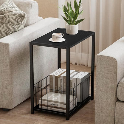 Side Table with Magazine Holder, Record Player Stand with LP Shelf, End Table for Living Room, Bedroom, or Bedside, Easy Assembly, 11" D x 16.9" W x 23.6" H, Black