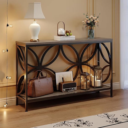 GiftGo Narrow Sofa Table 47.2 Inch, Industrial Sofa Table Behind Couch, Vintage Entry Console Table with Storage for Entryway, Living Room, Foyer, Elegant Design (Grey, 47.2)