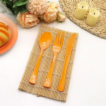 150 Pcs Orange Plastic Silverware, Orange Plastic Cutlery Disposable Includes 50 Forks, 50 Spoons, 50 Knives for Birthday, Fall Party,Halloween, Thanksgiving