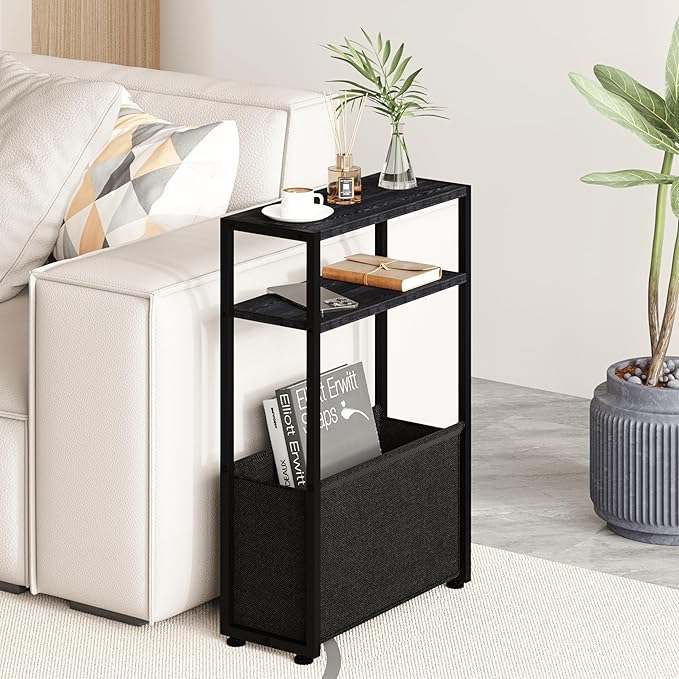 Narrow Side Table, Slim Side Table with Magazine Rack, Bathroom Table for Small Spaces, Narrow Bedside Table for Living Room, Bedroom | with Magazine Rack, Bathroom Table, for Small Spaces, for Living Room, Bedroom