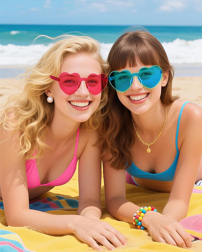 100 Pairs Heart Shaped Sunglasses for Women, Colorful Rimless Fun Heart Sunglasses Bulk Party Favors