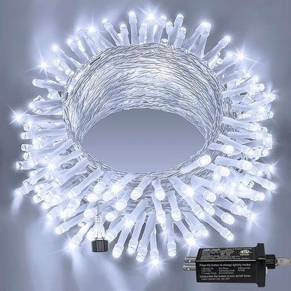 Ollny 120LED 40FT String Lights, Waterproof Connectable Christmas Lights with Timer 8 Modes, Cool White Plug in Fairy Light for Indoor Outdoor Bedroom Xmas Tree Holiday Party Decorations
