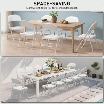 SEALAMB 16 Pack White Folding Chairs with Padded Seats & Cushion, Durable Metal Foldable Chairs for Wedding Party, Commercial Chairs for Office School Church Events, 330lb Capacity (White-PU, 16 Pack)