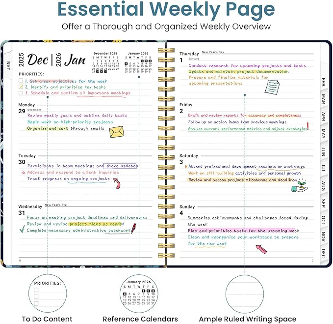 2026 Planner, Weekly and Monthly Planner for Women, Jan 2026 - Dec 2026 Pretty 2026 Calendar Planner with Monthly Tabs, Inner Pocket, Spiral Binding, Perfect for Office Home School - 6.3" x 8.5", Jellyfish Drift