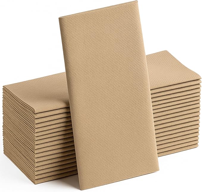 Wood Paper Napkins | Linen Feel Guest Disposable Cloth Like Dinner Napkins | Hand Towels | Soft, Absorbent, Paper Hand Napkins for Kitchen, Bathroom, Parties, Weddings, Dinners | 50 Pack