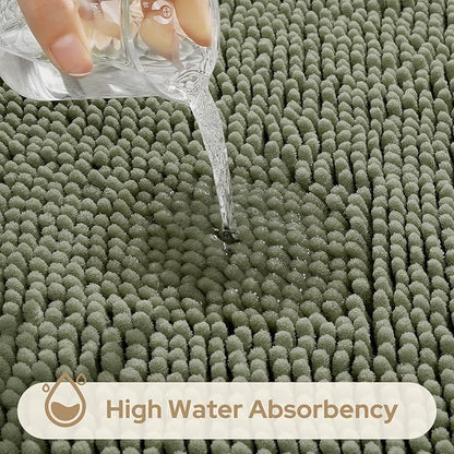 HOMEIDEAS 3 Pieces Bathroom Rugs, Ultra Soft Non Slip Absorbent Chenille Toilet Bath Mat Set (Sage Green)
