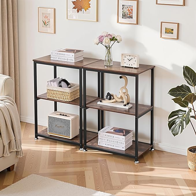 VECELO Tall End Side Table,30" Height Nightstand with 3-Tier Storage Shelf for Living Room Bedroom Office Hallway Study