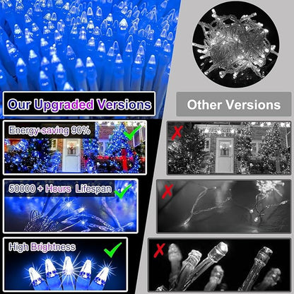 1500 LED 470FT Christmas String Lights Outdoor, 12 Pro Modes and Timer Memory & Brightness, Plug in Waterproof Clear Wire Twinkle Light for for Xmas Yard Tree Wedding Party Decor (Blue)
