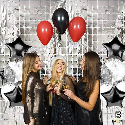 Large Shimmer Silver Backdrop - Pack of 2 | Silver Fringe Backdrop Curtain, New Years Eve Party Supplies 2026, Chirstmas Decorations, Birthday, Bachelerotte Disco Party Decorations