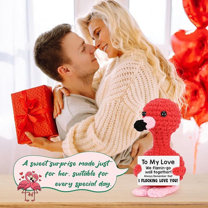 Anniversary Women Gifts for Girlfriend Wife Christmas Stocking Stuffers Gifts for Her Valentine's Day Birthday I Love You Romantic Gift for Couple Easter Funny Handmade Crochet Animals Flamingo Decor