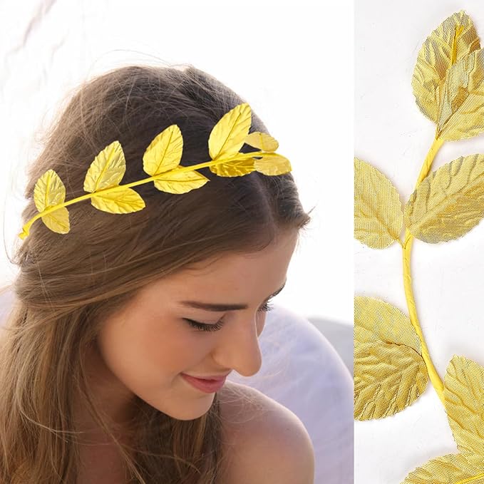 24 Pieces Roman Laurel Wreath Crown, Circlet Gold Leaf Crown, Headband Laurel Crowns, Greek Goddess Headpiece, Toga Headwear Greek Goddess Accessories for Halloween Wedding Party Decoration
