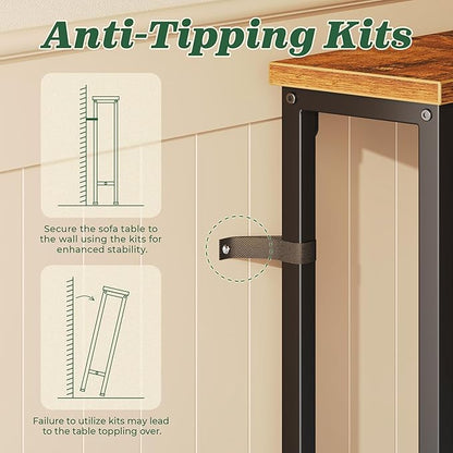SUPERJARE 94.5 inch Narrow Console Table with Outlet, Sofa Tables, Behind Couch Table, Long Entryway Tables with Charging Station, for Living Room, Rustic Brown