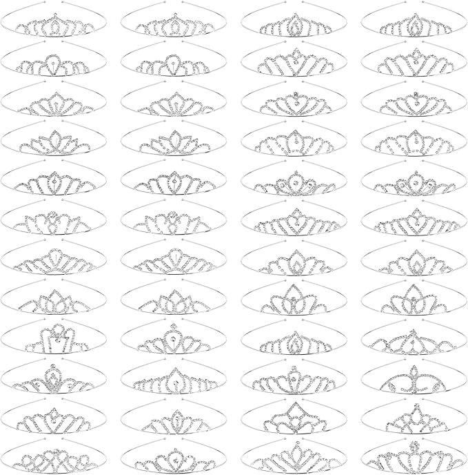 48-Piece Princess Crystal Tiara Crown Set, Silver Rhinestone, Queen Tiara Headband Hair Jewelry for Kids, Women, Costume, Birthday Party