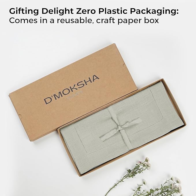 D'Moksha Homes Linen Silver Grey Table Runner 120 Inches Long - 100% Pure Linen Hemstitch 14 x 120 Inch Table Runner for Dining, Winter, Christmas, Holiday - Classic Hemstitch