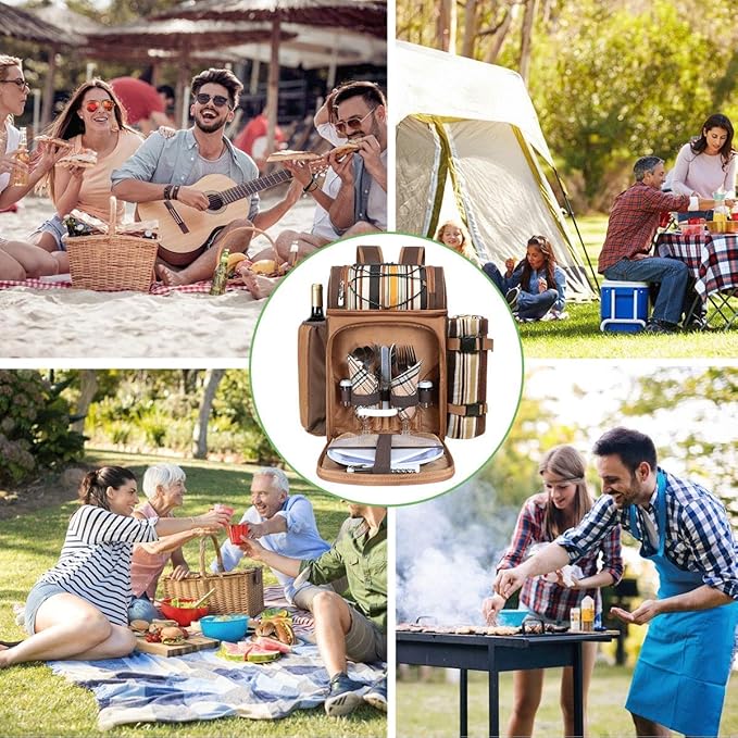 Hap Tim Picnic Basket Backpack for 2 Person with 2 Insulated Cooler Compartment, Wine Holder, Fleece Blanket, Cutlery Set, Wedding Gifts for Couples, Bridal Shower Gifts, Engagement Gifts