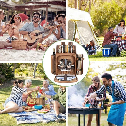 Hap Tim Picnic Basket Backpack for 2 Person with 2 Insulated Cooler Compartment, Wine Holder, Fleece Blanket, Cutlery Set, Wedding Gifts for Couples, Bridal Shower Gifts, Engagement Gifts