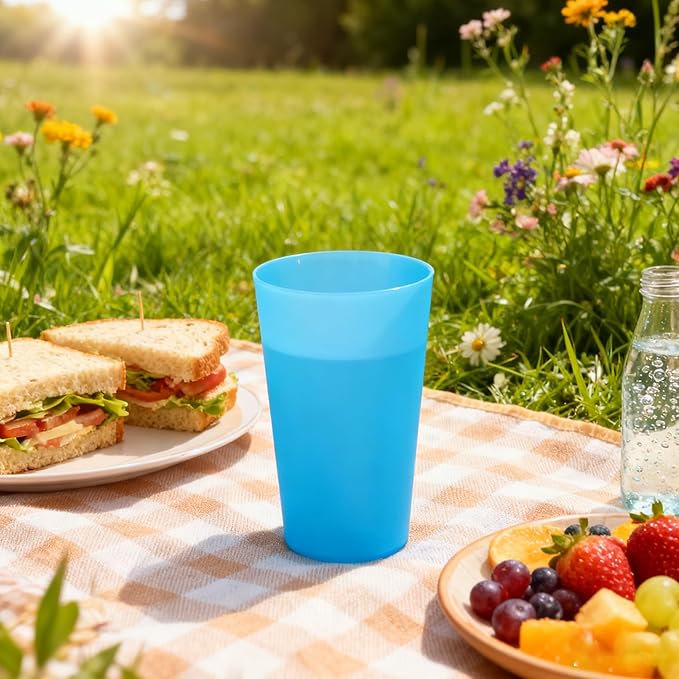 32 oz Large Plastic Cups, Unbreakable Drinking Cups set of 12, BPA Free Dishwasher Safe Big Tumbler sets, Reusable Kids Cup set for Kitchen Outdoor