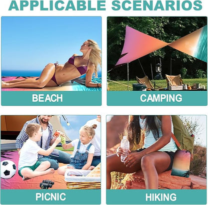 Beach Blanket Waterproof Sandrproof Large Beach Mat 79" X 118" for 2-8 Adults Quick Drying Outdoor Picnic Mat 4 Stakes & 4 Corner Pockets for Travel Picnic Camping Hiking （Gradient Sky&Sea）