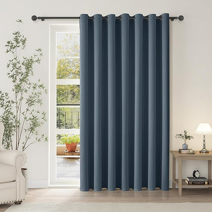 ChrisDowa Room Divider Curtain 84 Inches Long, Wide Blackout Sliding Door Curtain for Bedroom, Room Darkening Privacy Window Curtain for Patio Door (1 Panel Set, Stone Blue, 100 x 84 Inch)