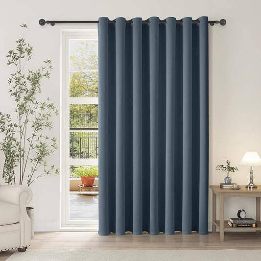 ChrisDowa Room Divider Curtain 84 Inches Long, Wide Blackout Sliding Door Curtain for Bedroom, Room Darkening Privacy Window Curtain for Patio Door (1 Panel Set, Stone Blue, 100 x 84 Inch)