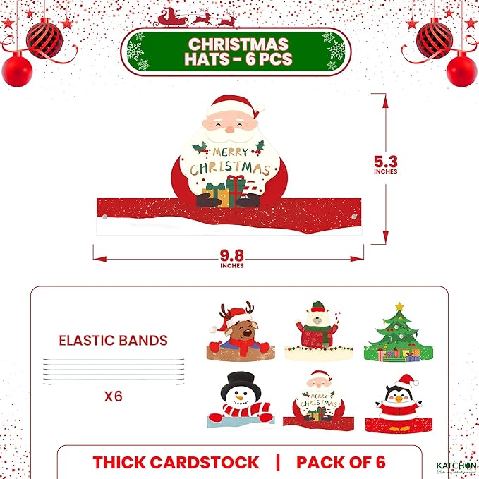 KatchOn, 12 Pcs Christmas Glasses and Hat Set | Christmas Photo Booth Props | Snowman Reindeer Headband and Holiday Eyeglasses | Christmas Decorations Indoor