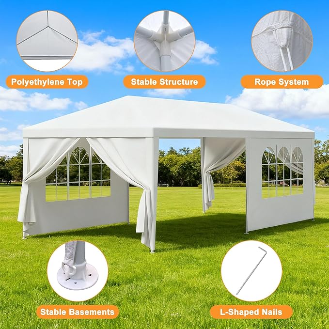 HomGarden 10'x20' Outdoor Canopy Tent Camping Gazebo Storage Shelter Pavilion Cater for Party Wedding Events BBQ w/4 Removable Enclosure Sidewalls & 2 Zippered Doorways