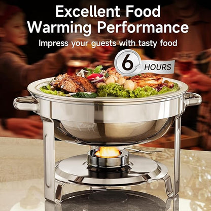 Chafing Dishes for Buffet, 4 Pack 5QT Round Stainless Steel Chafing Dish Set for Home Parties, Christmas Gatherings, Catering Events Complete Buffet Warmer Set (Silver 4)