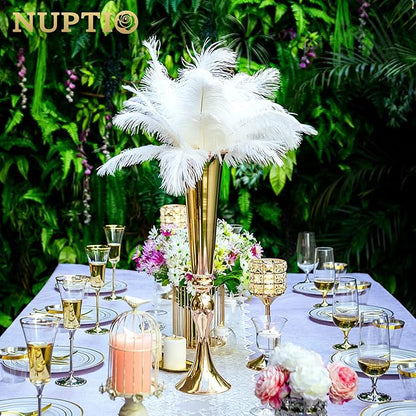 NUPTIO Gold Tall Centerpiece Table: 21.9" Trumpet Vases for Wedding Metal Flower Stand for Party Decorations Set of 10