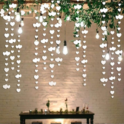 52Ft Valentines Day Party Decorations White Heart Garland White Love Heart Hanging Paper Streamer Banner for Wedding Anniversary Bridal Shower Engagement Mothers Day Bachelorette Winter Party Supplies