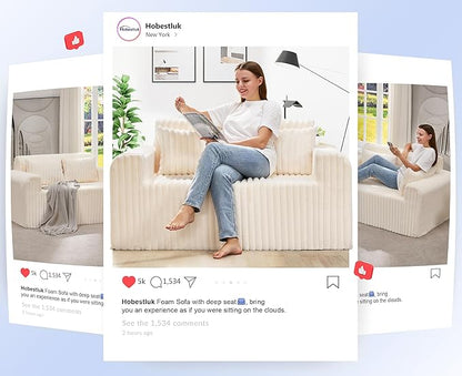 Hobestluk Couch Sofa 2-Seater Foam Sofa Loveseat for Small Spaces Comfy Sofas with Removable Cover Furry Couch with Pillows for Living Room, Bedroom, Apartment, Office (White, Loveseat)