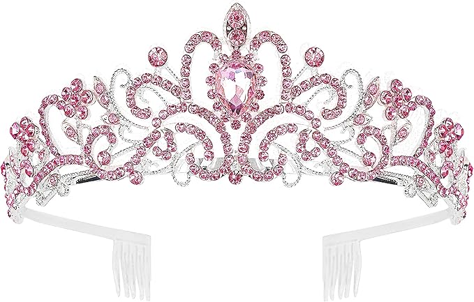 COCIDE Pink Tiara and Crowns for Girls Crystal Headband Princess Rhinestone Crown with Combs Bride Headbands Bridal Wedding Prom Birthday Party Hair Accessories Jewelry for Women and Girls (5 PINK)
