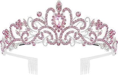 COCIDE Pink Tiara and Crowns for Girls Crystal Headband Princess Rhinestone Crown with Combs Bride Headbands Bridal Wedding Prom Birthday Party Hair Accessories Jewelry for Women and Girls (5 PINK)