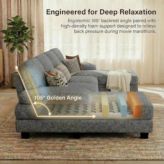 Homall Modular Sectional U Shaped Sofa Couches for Living Room, Comfy Loop Yarn 4 Seat Sofa Set with Removable Pillows, Lounge Chaise Upholstered Couch for Apartment (Loop Yarn, Pearl Gray)