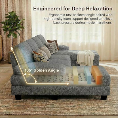 Homall Modular Sectional U Shaped Sofa Couches for Living Room, Comfy Loop Yarn 4 Seat Sofa Set with Removable Pillows, Lounge Chaise Upholstered Couch for Apartment (Loop Yarn, Pearl Gray)