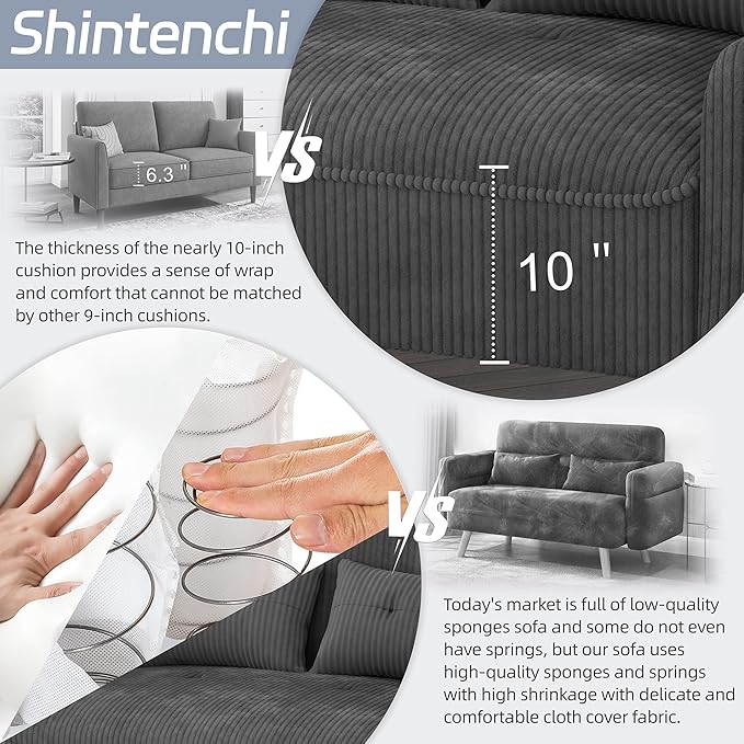 Shintenchi Small Modern Loveseat Couch Sofa, Mid Century Fabric Upholstered 2-Seat Sofa Couch Love Seats Furniture for Small Space, Dark Grey
