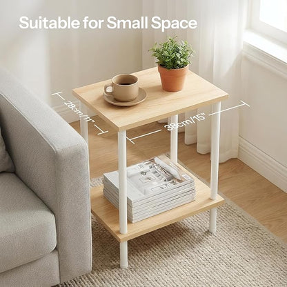 HOOBRO End Table, Small Side Table, Nightstand with 2-Layer Storage Shelves, Sofa Table for Small Spaces, Living Room, Bedroom, Stable Frame, Easy Assembly, Natural and White WN09BZ01