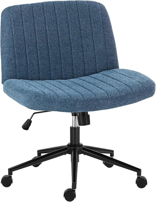 OLIXIS Criss Cross Chair with Wheels Wide Cross Legged Office Desk Vanity Chair Comfy Fabric Armless Adjustable Swivel for Home Computer Task Blue