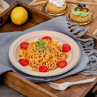 Gezond 150pcs Compostable Paper Plates 9 Inch Disposable Plates Unbleached Heavy Duty Eco-friendly Sugarcane Fiber Biodegradable Plate for Party Picnic