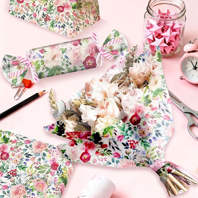 50 Sheets Floral Tissue Paper Wildflower Party Gift Wrapping Paper Flowers Packaging Patterned Tissue Papers for Flower Bridal Shower Wedding Birthday Party Decor