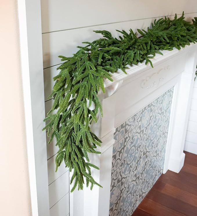 72" Real Touch Norfolk Pine Garland Realistic 6ft, Christmas Garland for Mantle, Stairs, Fireplace, Soft and Bendable Real Touch Garland Christmas Greenery, Evergreen Christmas Garlands