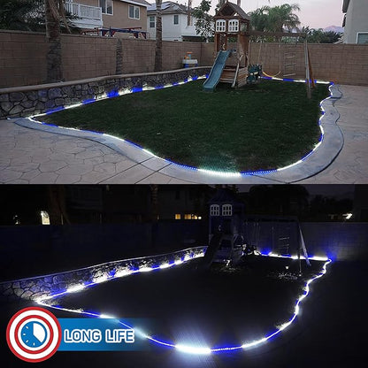 Russell Decor 100FT 1080 LED Rope Lights Indoor Outdoor Lighting for Christmas Snow Theme Decoration for Party Trees Patio Deck Flexible String Lights (White Blue)